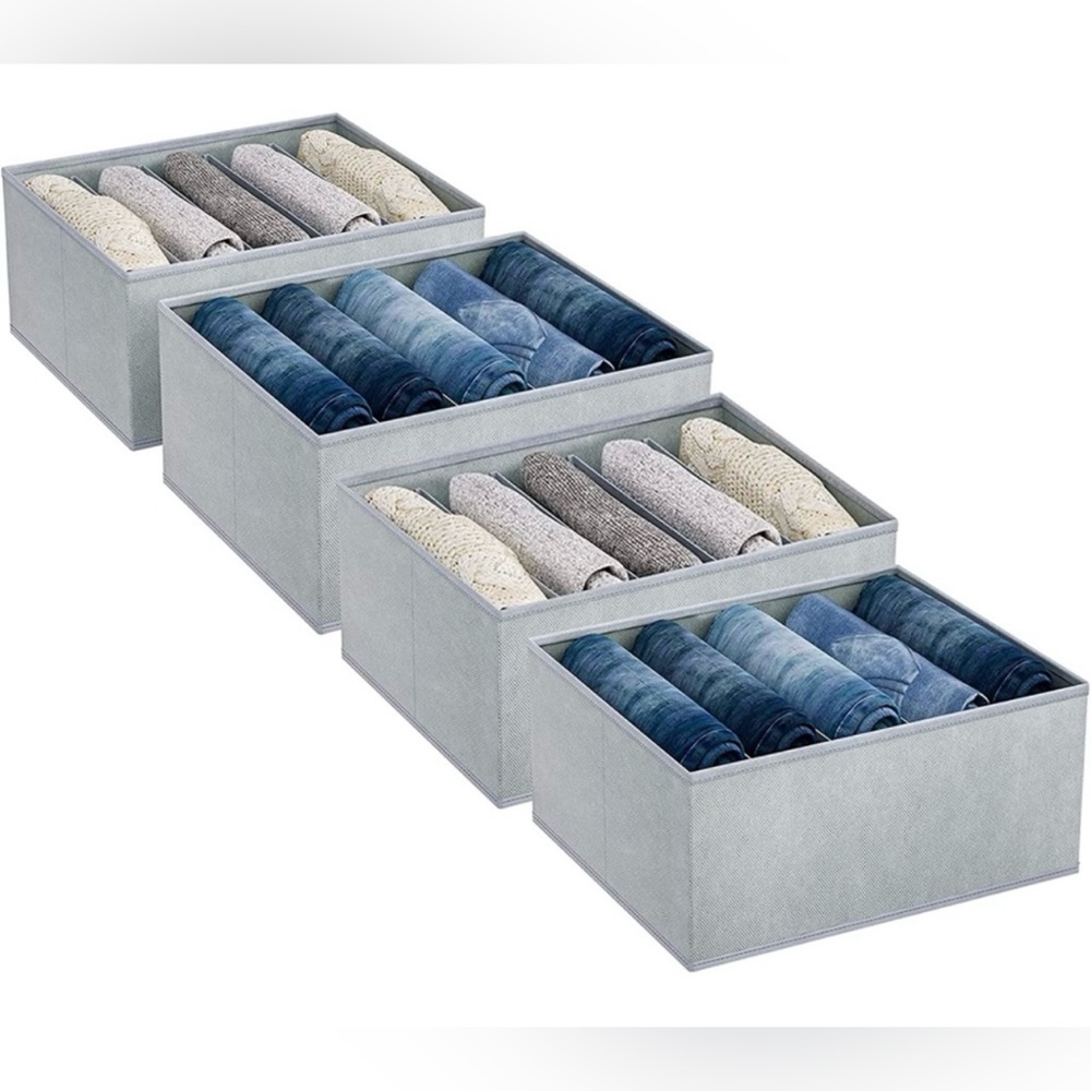 New Gray Fabric Trapezoid Clothes Organizer Storage Bins Wardrobe Bins – 4 Pack